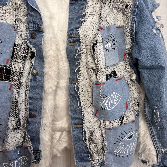 Custom Upcycled Reworked Fur Denim Jacket Size S - Picture 4 of 7